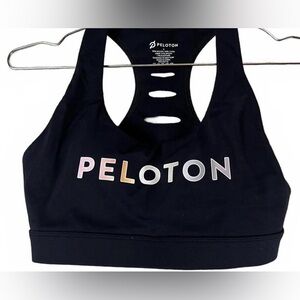 Small Peloton Black Racerback Sports Bra with Iridescent Logo